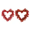 Decorative Flowers Heart Shaped Red Wreath Artificial Led Hanging Ornament For Home Farmhouse Front Door Decoration Romantic Day Gift