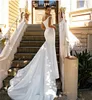 Eleganckie długie satynowe sukienki ślubne ogrodowe syrenka w szyku w szyku koronka koronkowa w górę Court Train Bridal Suknie dla kobiet