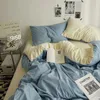 Set di biancheria da letto Copripiumino lenzuolo per dormitorio studentesco in cotone lavato doppio incantesimo tinta unita Tre set da 4 pezzi all'ingrosso