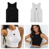 Designer Donna Canotte Magliette Estate Donna Top T-shirt Crop Top Ricamo Sexy Off spalla Nero Casual senza maniche Backless Top Camicie Tinta unita Vest1