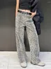 Damen-Jeans, Leopardenmuster, Y2k, für Damen, luxuriös, amerikanisch, Retro, Streetwear, lockerer koreanischer Stil, übergroß, breites Bein, gerade Baggy
