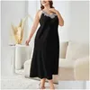 Vêtements de nuit pour femmes Y dentelle Applique longue robe de nuit femme robe de maison robe de nuit en satin grande taille XL-5XL livraison directe vêtements sous-vêtements Dhjbg