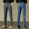 2023 pantaloni dritti casual autunnali uomini in cotone business pantaloni slim trattrestri maschio blu nero grigio chiaro scuro 240326