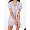 Salón para dormir para mujer Pijamas lindos de conejo rodillo para mujer Y2k Mono Impresión prefabricada Conjunto de pijama de 2 piezas Camisa de manga corta Pj s Otpkcw860