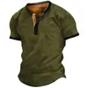 Herrenhemden Henley Plain Shirt V-Ausschnitt Bedrucktes Top Vintage Baumwolle Übergroßes T-Shirt Männer Harajuku Kleidung Streetwear Homme 240329