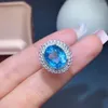 Klusterringar kjjeaxcmy fina smycken 925 sterling silver inlagd naturlig blå topas kvinnors utsökta vintage blommor oval stor ädelsten ring