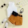 Kleidung Sets 1-5Y Sommer Mode Kinder Baby Mädchen Kleidung Set Einfarbig Ärmellose Halter Tops Shorts Taille Tasche Outfit drop Lieferung Otkn2