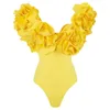 Maillots de bain pour femmes rétro jaune bikini imprimé mode une pièce maillot de bain et couvrir avec jupe bandage serré été plage luxe élégant