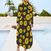 Casual Dresses Cute Sunflower Chiffon Dress Aesthetic Floral Print Stylish Female Sexy Clothing Big Size 4XL 5XL