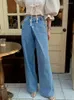 Damenjeans 2024 Cyber Y2K Schrägschnalle gewaschene blaue Baggy-Hosen für Frauenkleidung Gerade koreanische lässige Denim-Hose Ropa Mujer