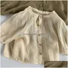 Chemises pour enfants Mode d'été Légère Plaine Bébé Tops Filles à simple boutonnage Chemise en lin à manches longues Vêtements Sunsn pour 1-8 ans 2 Dhcib