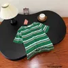 Designer Shenzhen Nanyou High Edition MIU Home Round Neck Stripe Casual Green Short sleeved T-shirt Women's Pure Cotton Half sleeved Loose Top OG2S