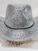 Berets Silver Lady Western Cowboy Hat Rhinestone Tassel Party Stylish Soft Duffle Wide Brim Shade Outdoor Casual