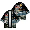 Roupas étnicas Verão Estrela Planeta Padrão Camisa Digital Colorblock Impressão Solta Tamanho Sete Manga Kimono Cardigan Casaco Masculino