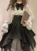 Arbeitskleider Japanisches Lolita Süßes Zweiteiliges Set Frauen Frankreich Vintage Rock Anzug Weiblich 2024 Laternenärmel Bluse Gothic Party Midi