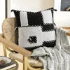 Cuscino Fodera in ciniglia trapuntata bianca nera 45x45 cm Stile geometrico Boho Decorazione neutra Soggiorno camera da letto
