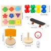 Other Bird Supplies 5 Pieces Training Toy Set Include Wooden Block Puzzle Basketball Stacking Rings Skateboard And Bolts