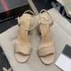 Yaz Klasik Yüksek Topuk Sandalet Seksi Yüksek Topuk Ayakkabı Kadın Metal Kemer Tokası Kalın Topuk Kadın Ayakkabı