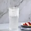 Copos de vinho café gelado copo de vidro criativo smoothie com tampas caneca de ondulação de água em casa 250ml bebendo para suco