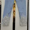 Jean femme 2024 été produits européens perles lourdes recadrée pantalon slim mode tout-Match tempérament Streetwear pantalon