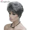 Perruques StrongBeauty synthétiques courts courts raides gonfy natural blonde / argent gris perruques avec frange femme beaucoup de couleurs