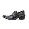 Chaussures habillées motif crocodile noir en cuir bureau d'affaires Oxford hommes bout carré à lacets talons hauts