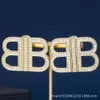 Biżuteria BB kolczyki w kształcie litery B Wysokowany litera inkrustowana z diamentowym mosiężnym lekkim Luksusem S925 Srebrne kolczyki igłowe kolczyki dla kobiet