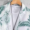 Chemises décontractées masculines 2024 New Fashion Mens Foliage Imprimé Shirts à manches courtes Summer Beach Vacation Style Polyester Tropical Hawaii Shirt for Men 240402