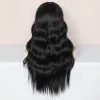 Peruker aisi hår syntetiska långa svarta peruk vågor peruker med lugg för svarta kvinnor naturliga och mjuka 24 '' värmebeständigt parti dagligen hår