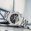 Polshorloges Forsining Mechanical Automatic Watches Auto Date Heren Tourbillon Watch Silver Steel Big Dial Skeleton Clock