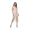 Verão nova moda de luxo feminino vestido de renda com decote em v manga curta borla inferior envolto hip vestido S--2XL
