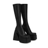 Bottes Knee High Boots Microfiber Leather Plateforme épaisse Designer High Heel Ankle Bootes Automne Chaussures Femme Casual Street Shoes Mujer