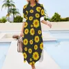 Casual Dresses Cute Sunflower Chiffon Dress Aesthetic Floral Print Stylish Female Sexy Clothing Big Size 4XL 5XL