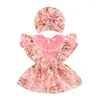 Kleidungssets 0-18m geborene Kindermädchen Sommerkleidung Kurzarm Strampler Druck Hosentender Kleid Hut Baby Ostern Outfits