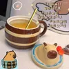 Tazze 3d kawaii balneary capybara tazza in ceramica manico rotondo per bevande da bevande coperto di tè latte di latte di compleanno regalo di compleanno arredamento desktop