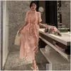 Urban Sexy Dresses Party High-End Women Summer 2024 Stand-up Collar Half Sleeve Ruffles Dress Bandage Y Ladies Elegant Vestidos Drop D Dhonu