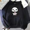 Kvinnors hoodies söta panda dricka pärlmjölkmönster tryckt tröja kawaii harajuku utomhus casual hoodie topp