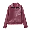 Jaquetas femininas 2024 Loja Zipper em Outerwear Vinho Vermelho CroppedJacket Faux PU Casaco De Couro Oficial