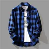 Mens Korean Fashion Black White Plaid Shirt Loose Long-Sleeved Casual Handsome Tops Shirts and Bluses 240318