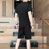 男性のTシャツ服用男性ジムスポーツスーツジョギングトラックスーツショーツセットブラックトップファッションエラスティッククールs 240329