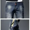 Mäns jeans 2024 Spring Autumn Mens Harem Pants Fashion Pockets Loose Baggy Men Stretch Retro Streetwear Relaxed avsmalnande