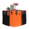 Jupe de Table motif Grimace incrusté de gazon artificiel, Style Standard hawaïen, décoration de fête Halloween bonheur Chic