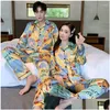 Kvinnors sömnkläder pyjamas för par lyxiga pyjamasdräkt satin set pijama älskare natt män kvinnor avslappnade hemkläder nattkläder dropp del dhtv0