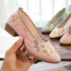 ポンプVeowalk Women Jacquard Fabric 4cm Medium Heel Shoes Ladies Embroidered先の先の尖ったつま先スリップ