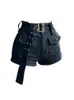 Vintage dames denim shorts met hoge taille Y2k casual jeans cargobroek gotische zwarte korte jeans met riem zomer 240320