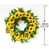 Decorative Flowers Summer Simulated Plant Wreath Door Decoration Sunflower Garland Home Decor Artificial For House Wall Hanging