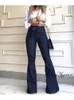 Women's Jeans Fashion Casual Street High Waist Hip Up Lace Flare Pants Wide Leg Strap Long Dress