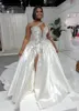 New vestido de noiva African Elegant One Shoulder Satin A Line Wedding Dresses With Detachable Skirt Lace Applique Beaded Split Court Train Bridal Gowns 0402