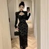 Casual Dresses Fashion Spring Ladies Black Lace Evening Long Women Sheer Sexy Hollow Slim Party Prom Maxi Dress Robe Femme Vestidos