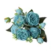 Decorative Flowers Rose Bouquet 5 Big Heads Party Artificial Flower 4 Small Bud Realistic Gift Romantic Anniversary Table Centerpieces